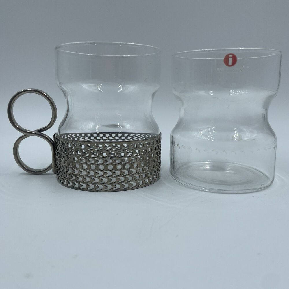 Vtg Iittala Tsaikka Glass with Holder + 1 Bonus Replacement Glass No Holder